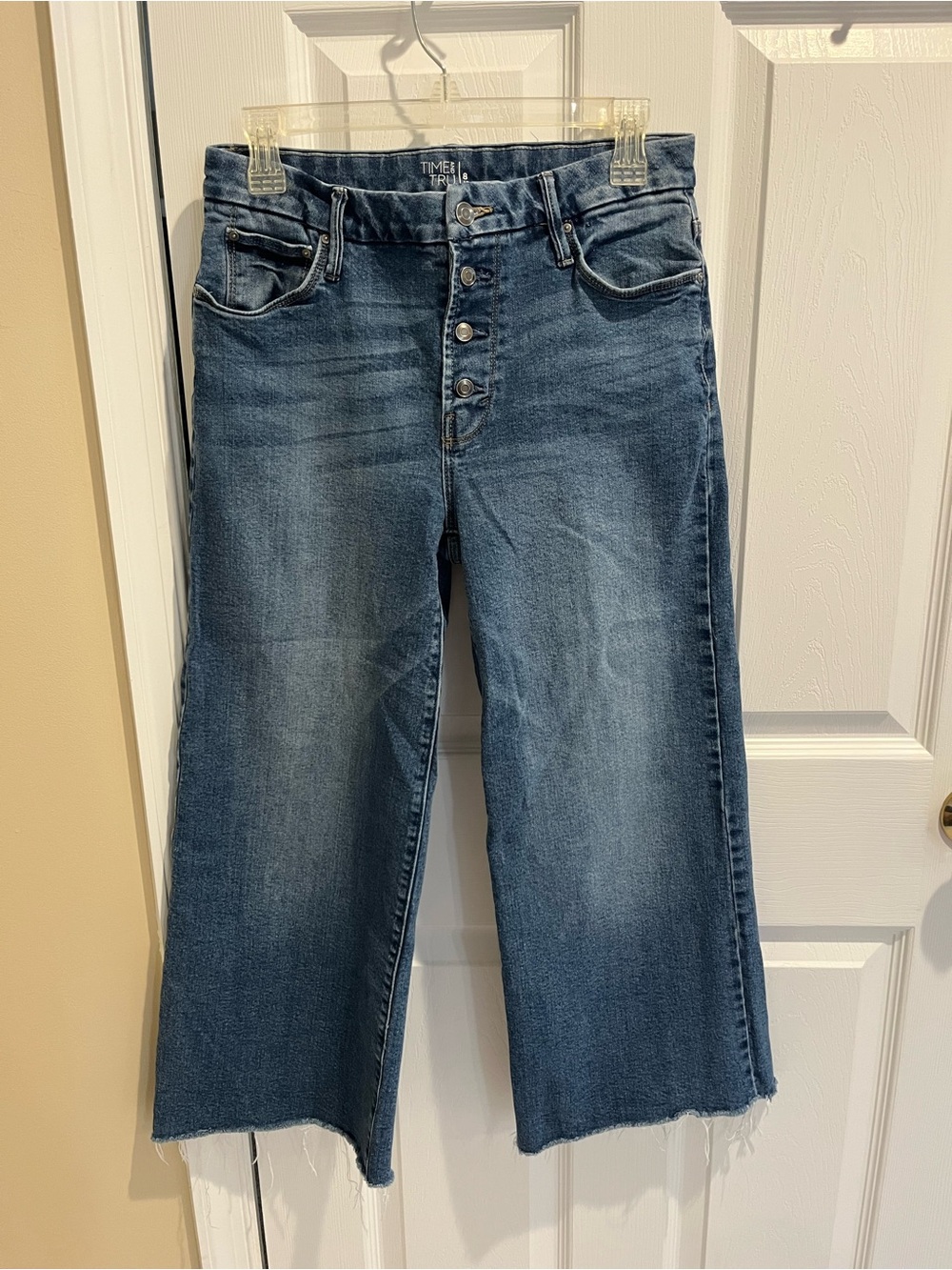 Time and Tru Button-Fly Wide Leg Jeans - Blue Denim